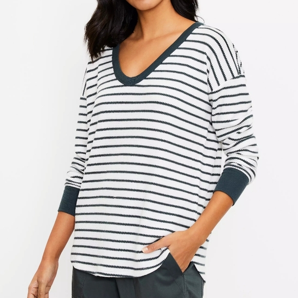 Lou & Grey Tops - NEW! LOU & GREY Striped Wafflestitch Shirttail Top, White/Grey, Size M